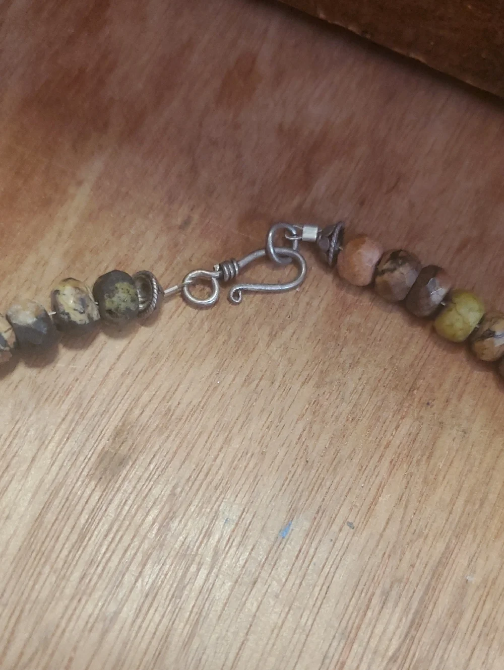 Beaded Opal Pendant Necklace in Neutral Tones - D